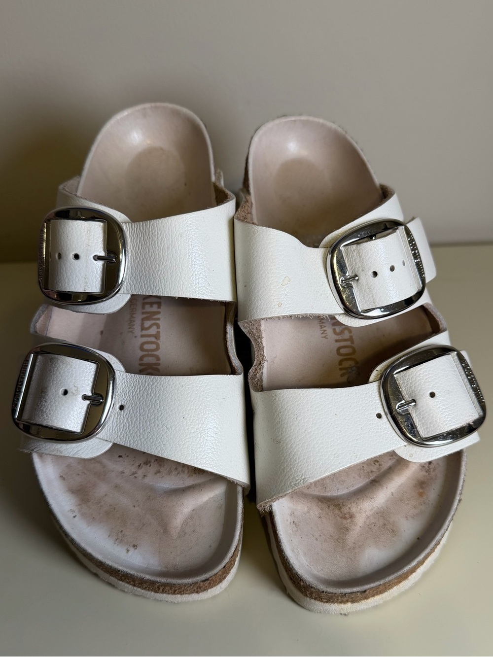Birkenstock Arizona Big Buckle White Leather Silver Sz 39 / W8